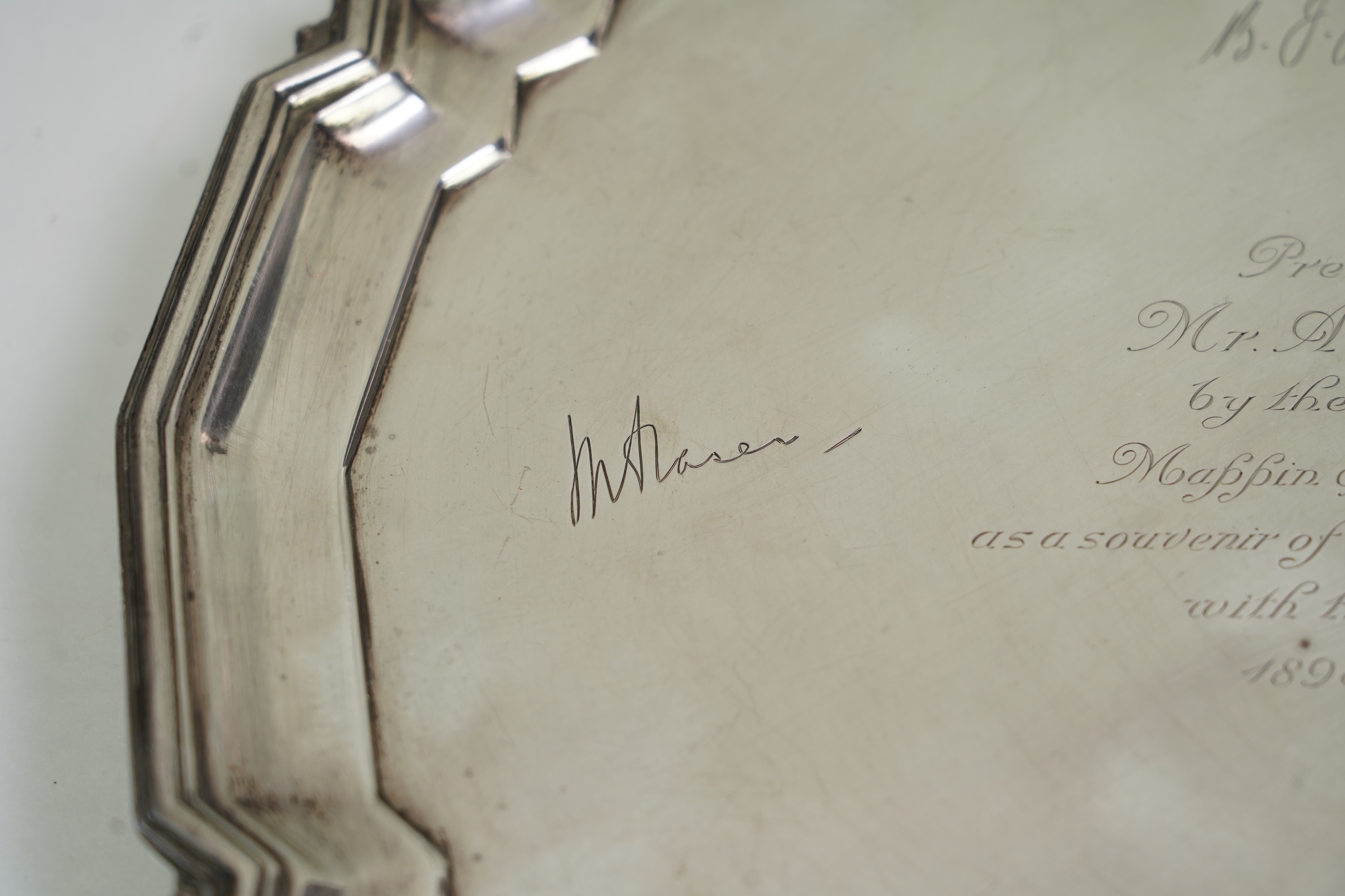 A George VI silver presentation salver, by Mappin & Webb